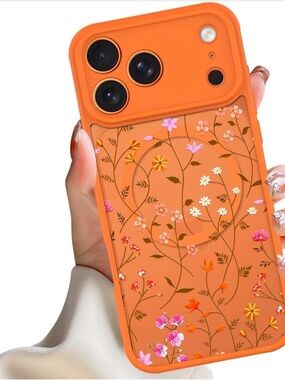 Magnetic Case for iPhone 17 Pro Orange Floral
